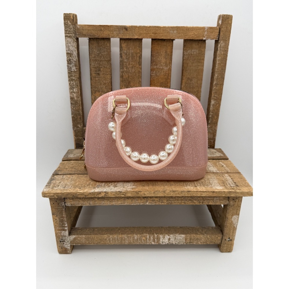 Unbranded Jelly Dome Satchel Girls Small Pink Glitter Excellent Pearl Accent